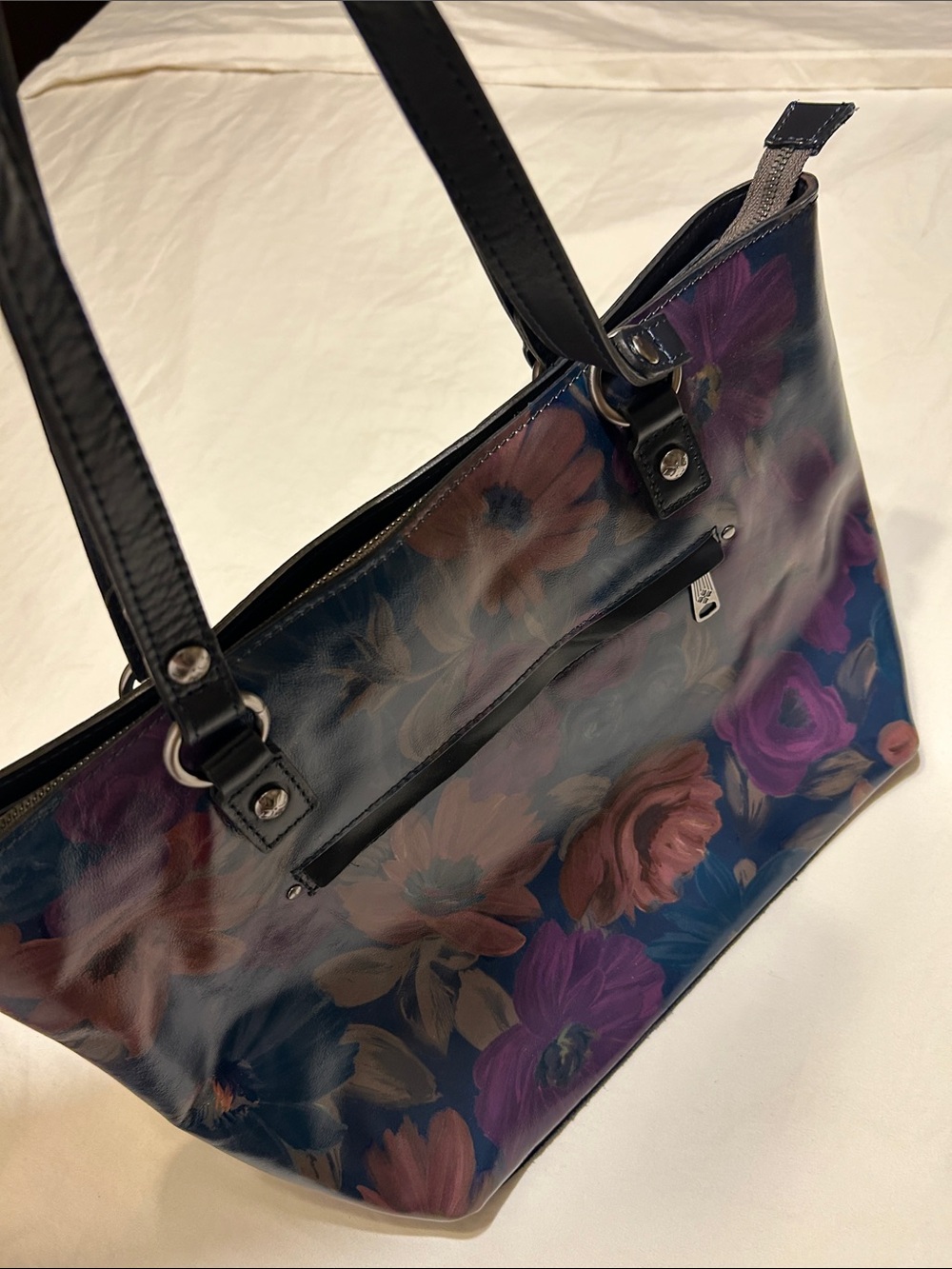 Patricia Nash Navy Floral Tote with Black Straps